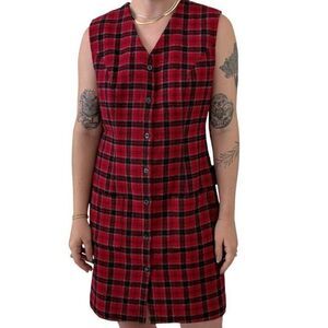 Vintage 1990s Eddie Bauer Red Wool Plaid Tartan Grunge Punk Mini Dress Sz 10